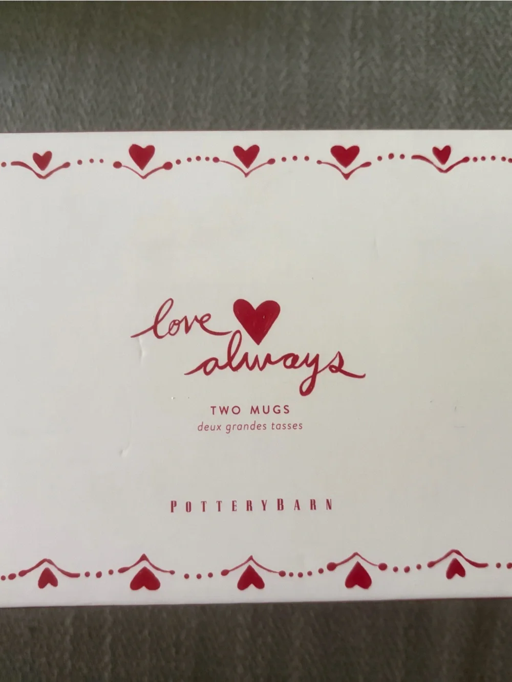 White Ceramic Love & always Mug with Red Heart - Brand: pottery barn
